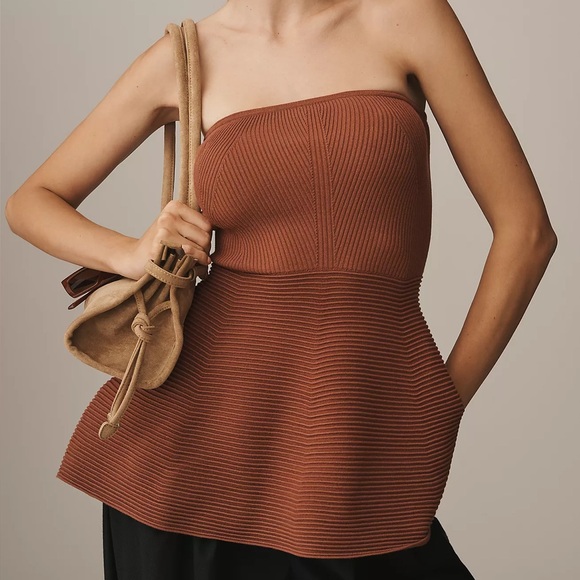 Maeve Tops - Maeve Anthropologie Brown Strapless Peplum Knit Tube Top